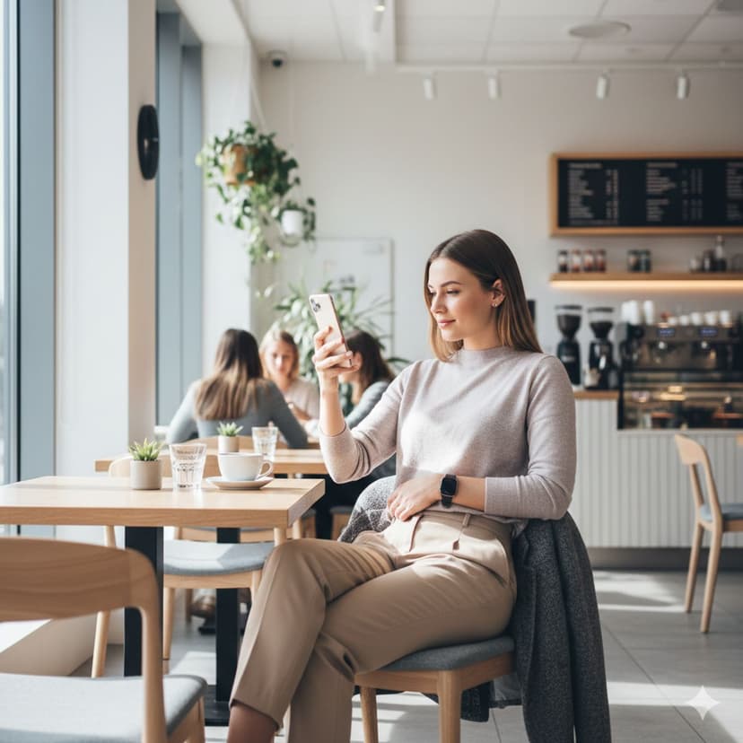 Ung kvinde tryg på café - sikker sugardating på Sugarfar.com Danmark