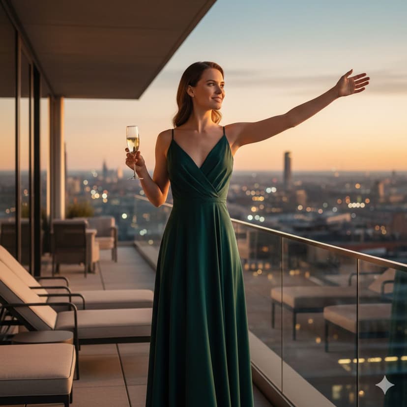 Elegant kvinde på penthouse terrasse - fri og selvsikker SugarBabe i Danmark
