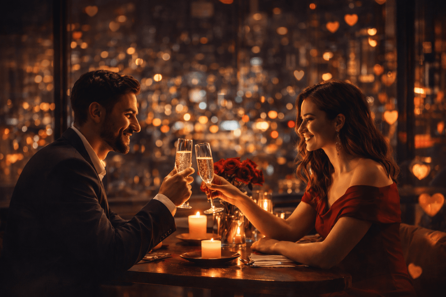 Romantisk aftenstemning med en mand og en kvinde på date – symbol på Valentine’s Night og moderne sugardating