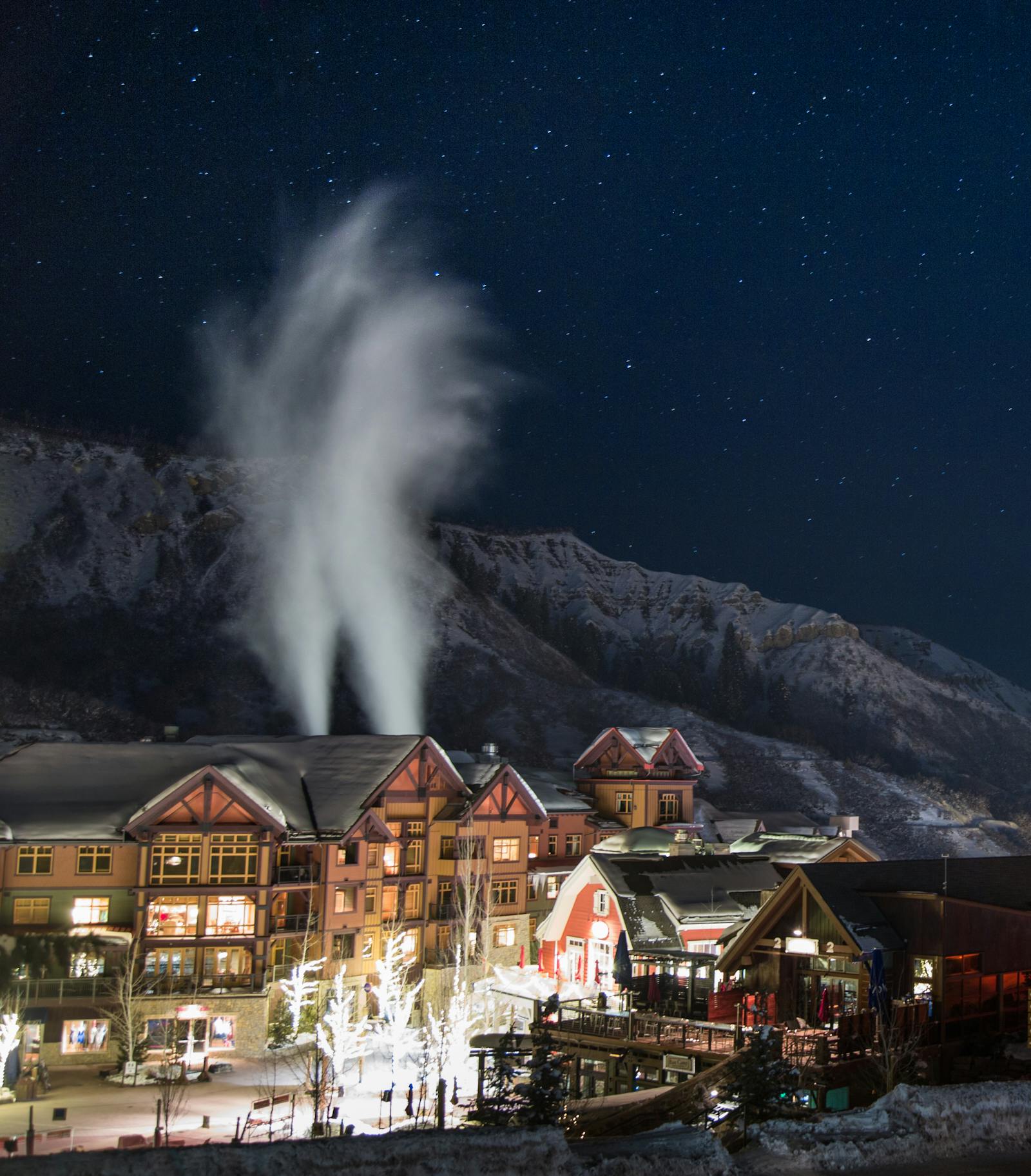 Snowmass Village at night — classic American mountain getaway